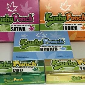 Kushy Punch - 2 for $20(Special!!!)      4 individual 25mg squares in either indica, sativa, or hybrid at a total of 100