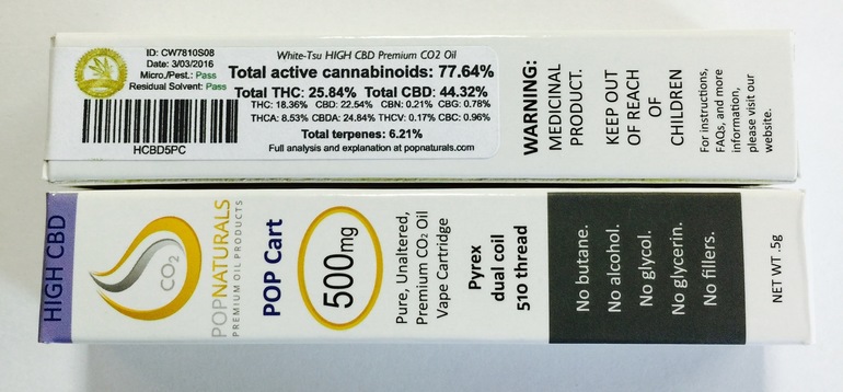 Pop Naturals Premium C6 HIGH CBD cartridge - Lab Tested.  25.84% THC  44.32% CBD - Concentrate