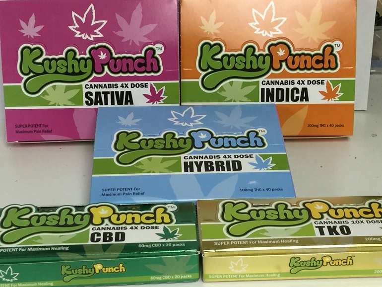 Kushy Punch - 2 for $20(Special!!!)      4 individual 25mg squares in either indica, sativa, or hybrid at a total of 100